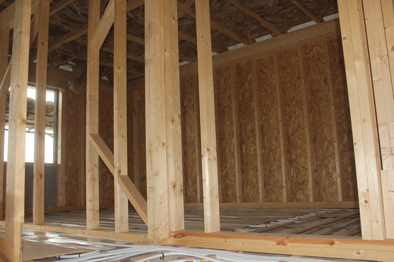 wooden beams installed into house